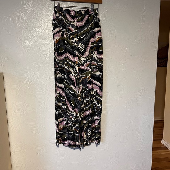 By Anthropologie Abstract Pant Set Body Suit Cropped Wide Leg Viscose Satin 0 - Picture 8 of 14